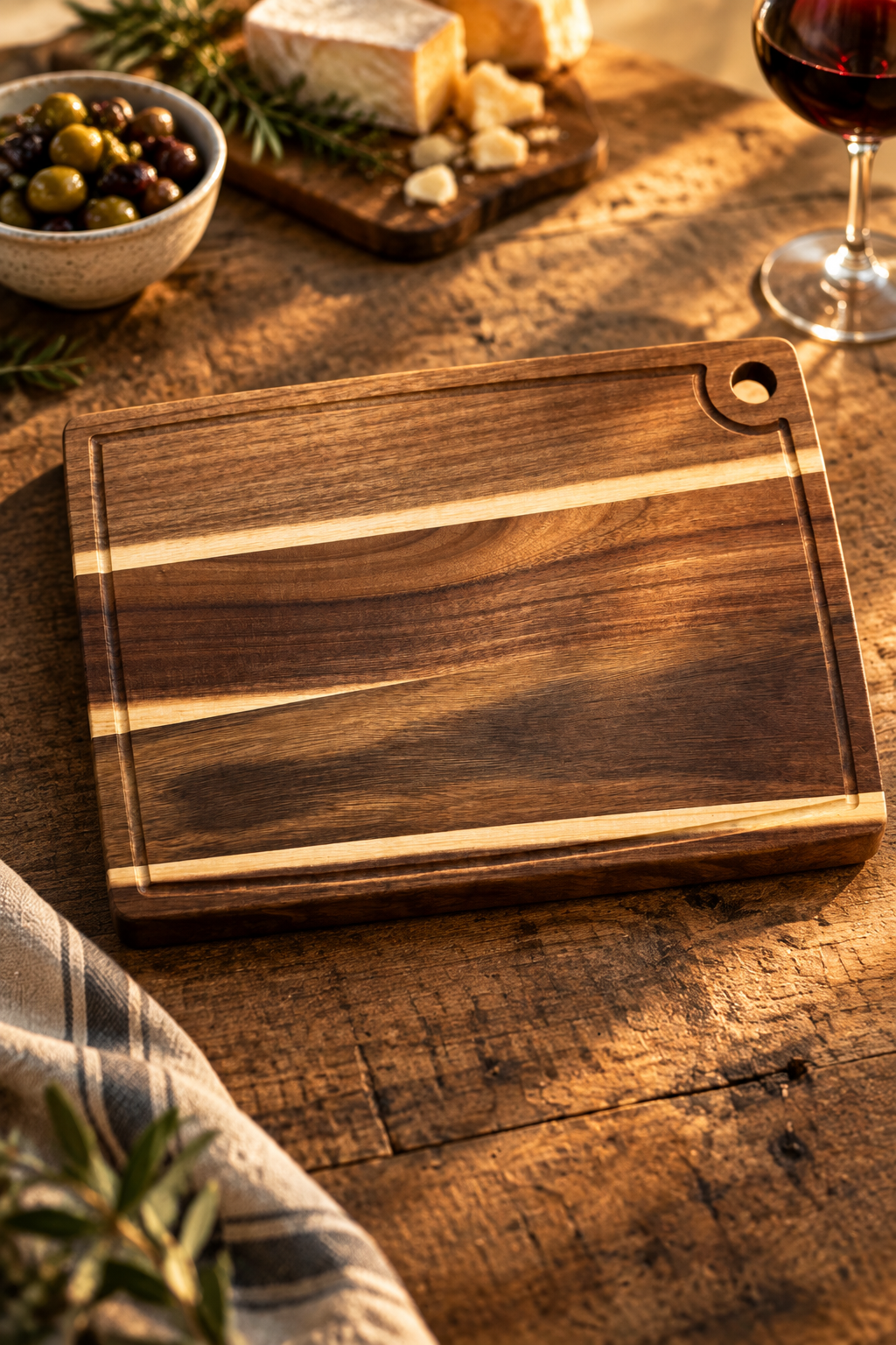 Close-up of the acacia wood grain