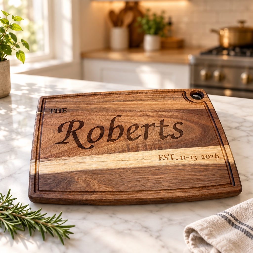 Engraved family name cutting board